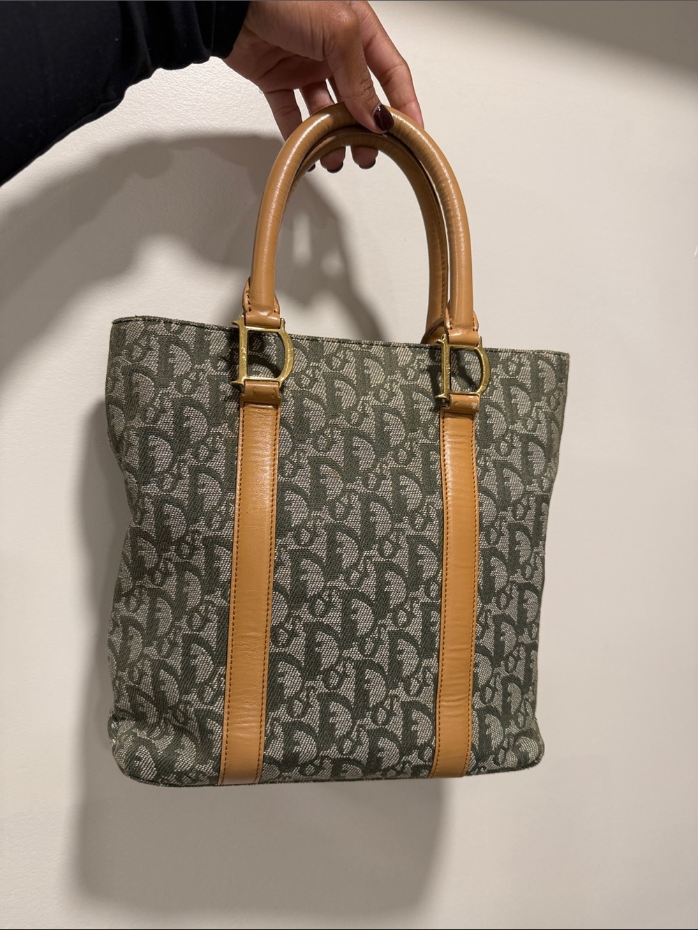 Dior Beige Monogram Canvas Tote with Tan Leather Trim
